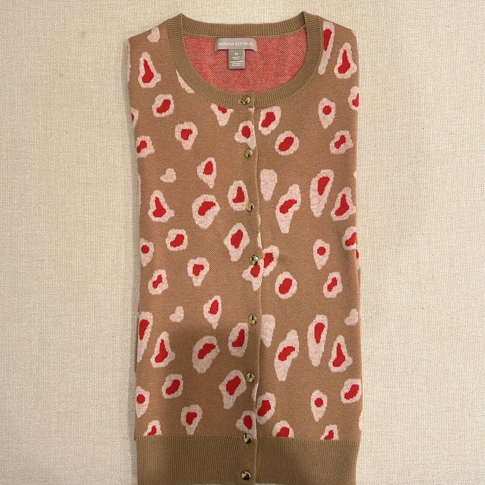 Banana Republic cardigan Tan Red Animal Print Sweater, Size Medium NWOT - Picture 3 of 4